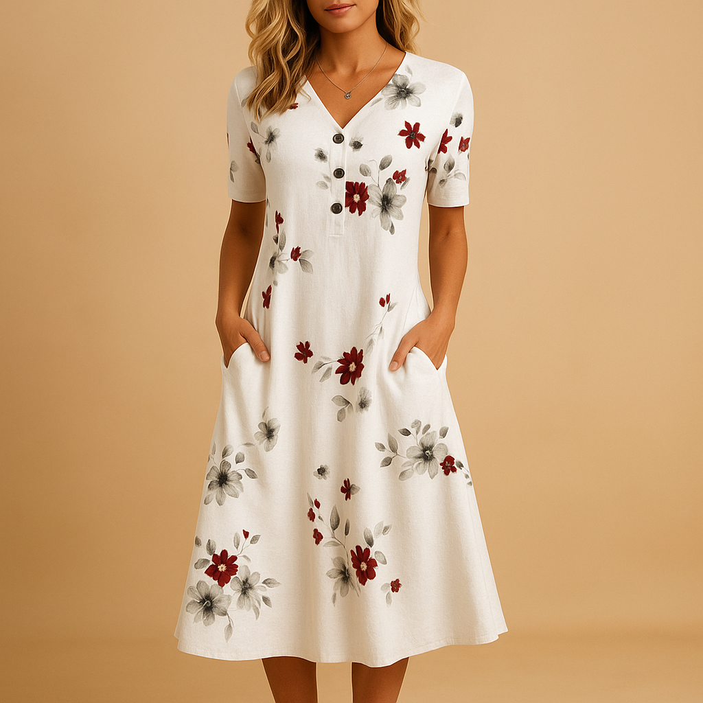 Women’s floral dress with a breathable fabric and flattering fit, perfect for summer days, casual outings, and festive occasions.