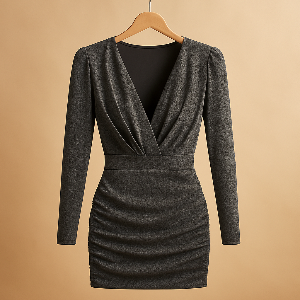 Women’s glitter long sleeve evening dress in black with a flattering fit, perfect for formal dinners, parties, and special occasions.