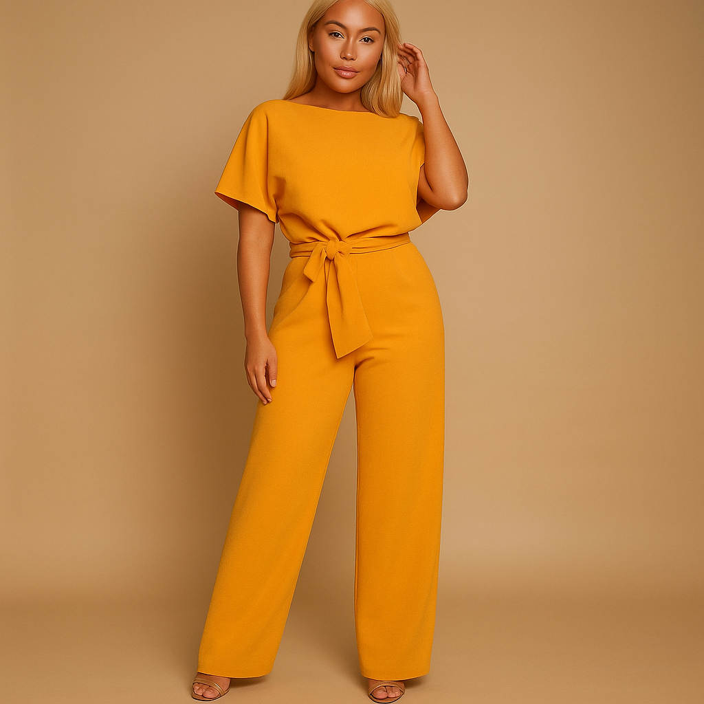Elegant high waist jumpsuit for women with lace-up detail and tailored fit, perfect for work, evenings out, or casual chic occasions.
