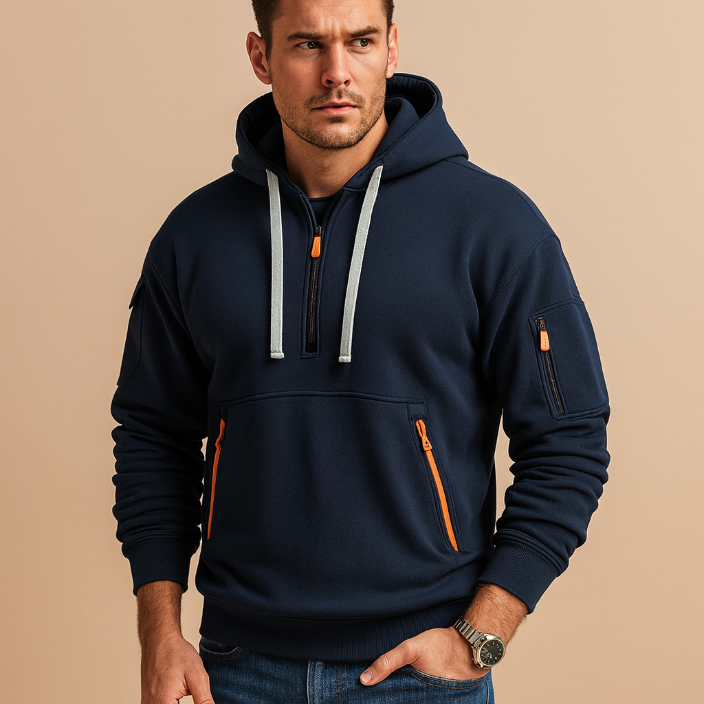 Hooded mens hoodie for men in a modern comfortable fit, ideal for casual, sporty, and everyday wear in autumn and winter.