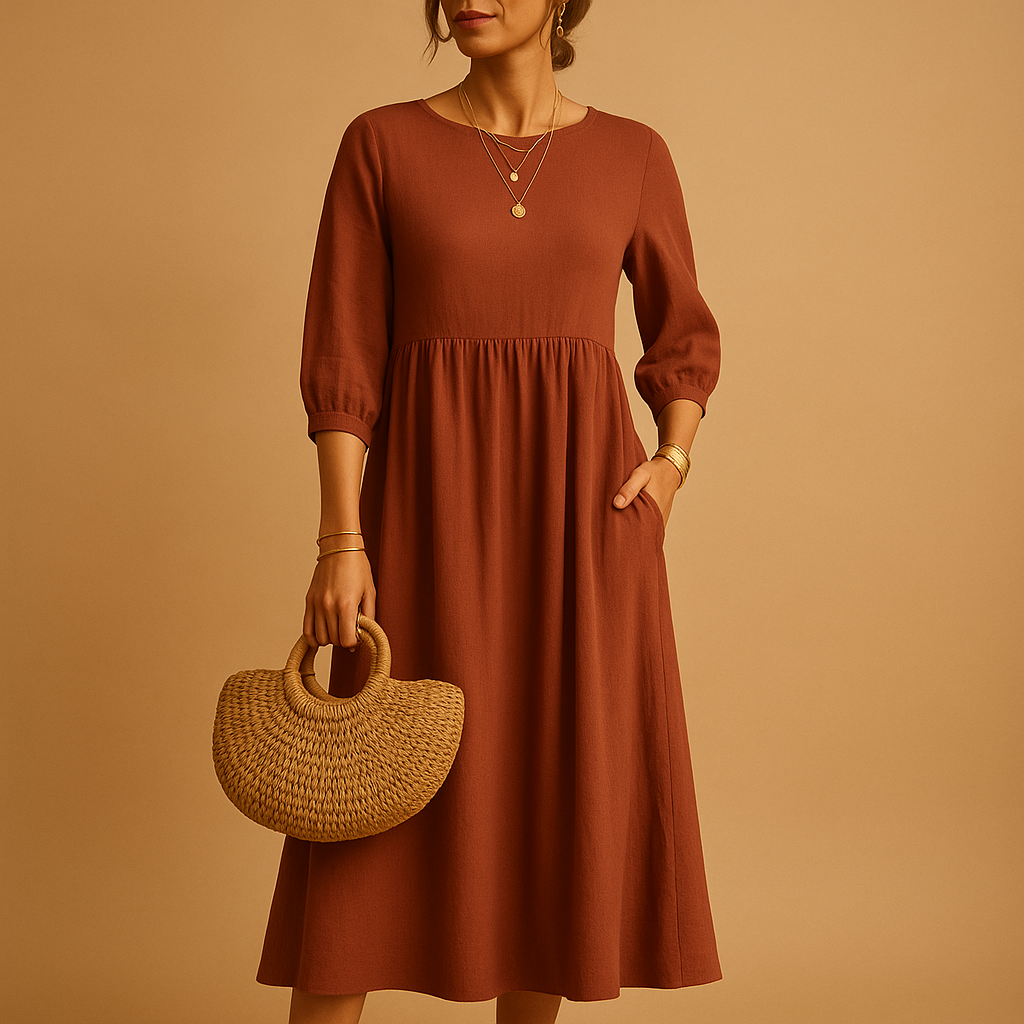 Long casual maxi dress for women with round neck and relaxed fit, perfect for everyday wear in spring, summer, and autumn.