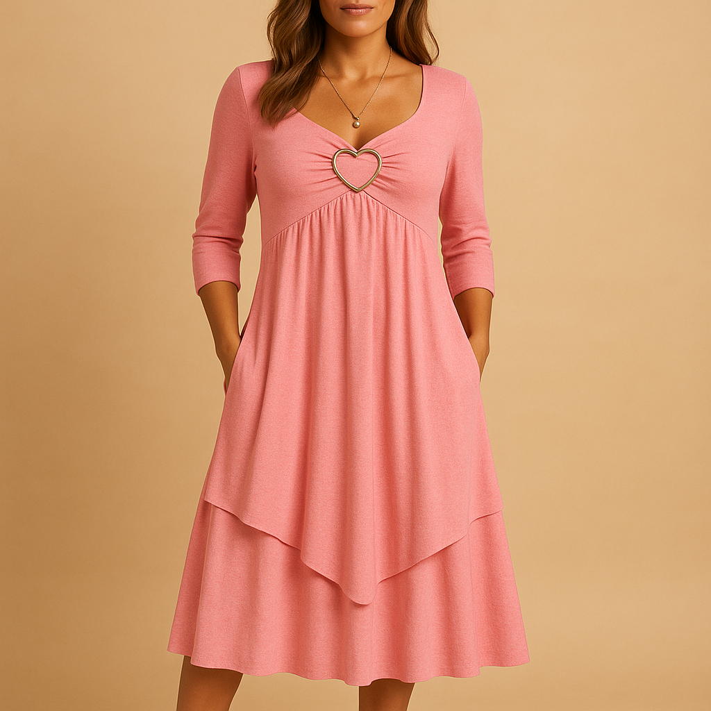 Women’s long sleeve A-line dress with O-neck, pockets, and ruffle details, perfect for work, casual outings, and everyday wear