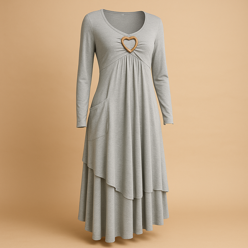 Women’s long sleeve A-line dress with O-neck, pockets, and ruffle details, perfect for work, casual outings, and everyday wear