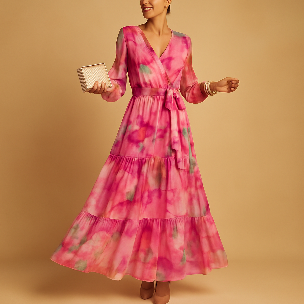 Women’s flowy summer dress with long sleeves and A-line silhouette, perfect for casual outings, brunch, and semi-formal occasions in warm weather.