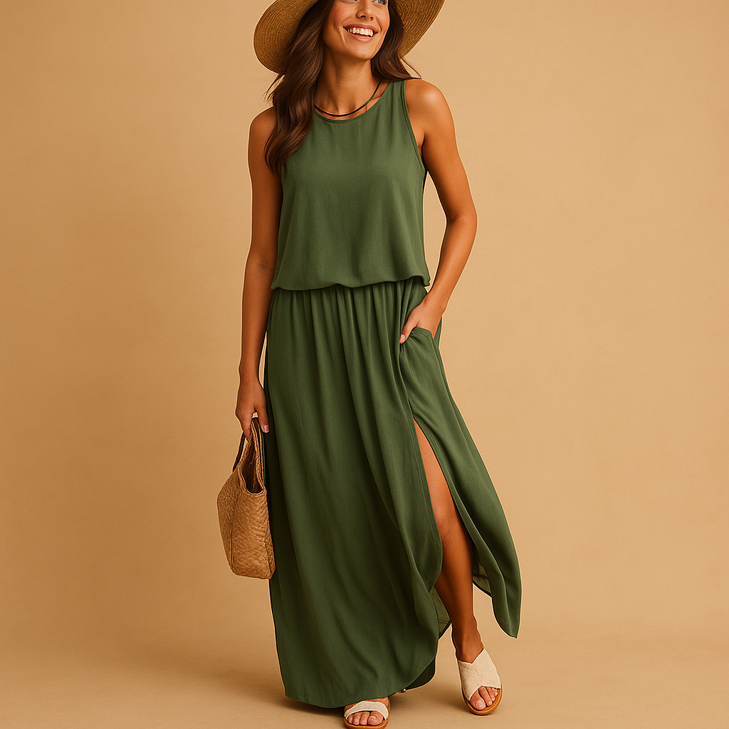 Women’s loose fit knee-length summer dress with short sleeves, perfect for casual days and elegant summer occasions