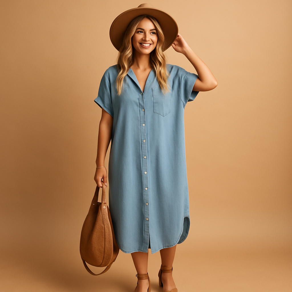 Women’s loose fit summer dress in sky blue with a breathable design, perfect for beach days, casual outings, and summer wear