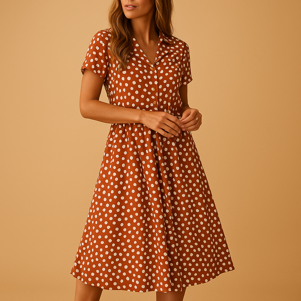 Women’s midi A-line dress with V-neck and breathable fit, perfect for casual outings and elegant occasions.