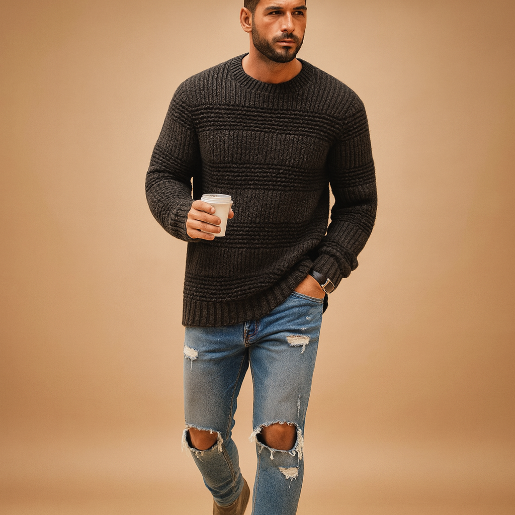 Warm Norwegian knit sweater for men with chunky Nordic design, ideal for casual and formal outfits in autumn and winter.