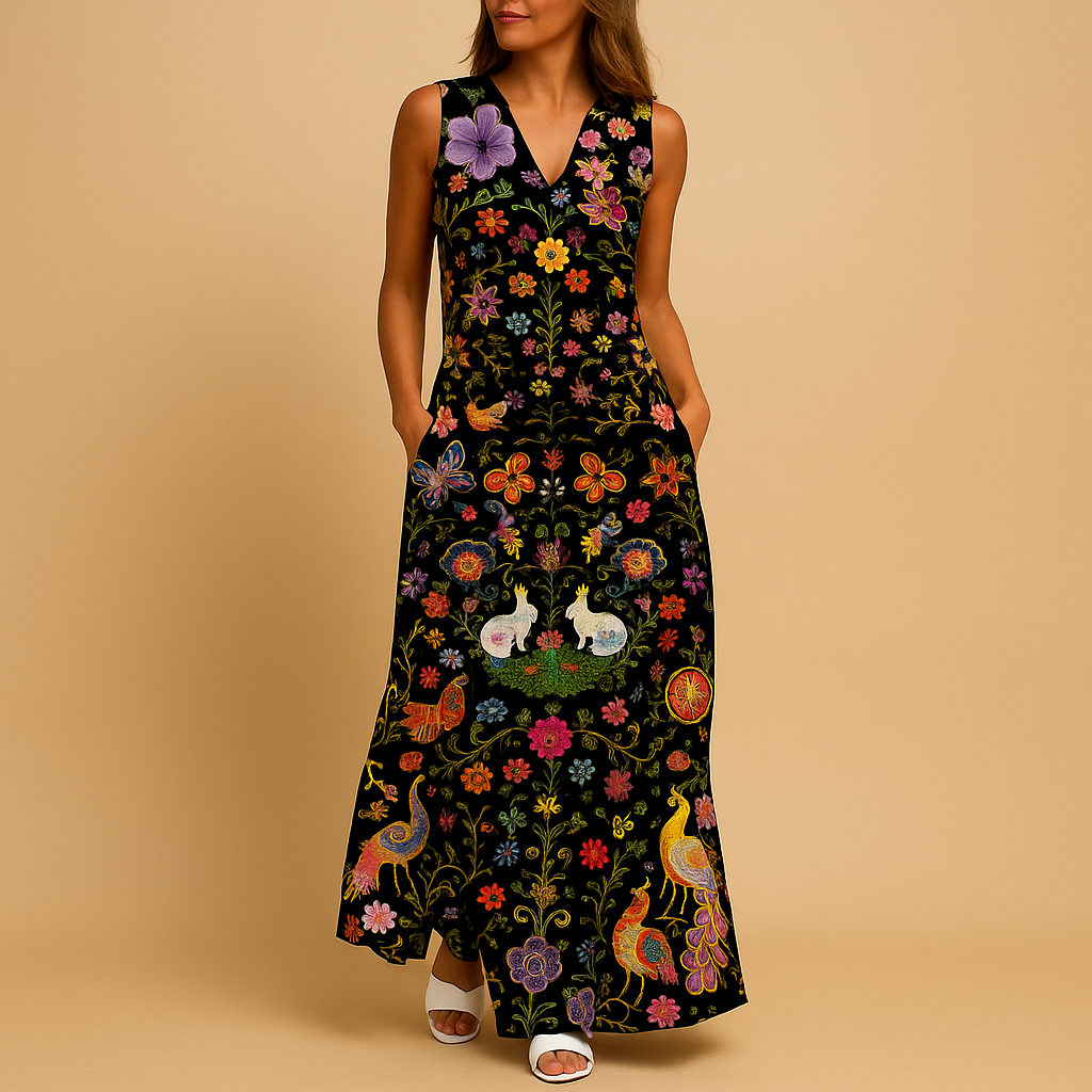 Women’s printed summer dress with lightweight breathable fabric and colorful design, perfect for casual days and summer parties.