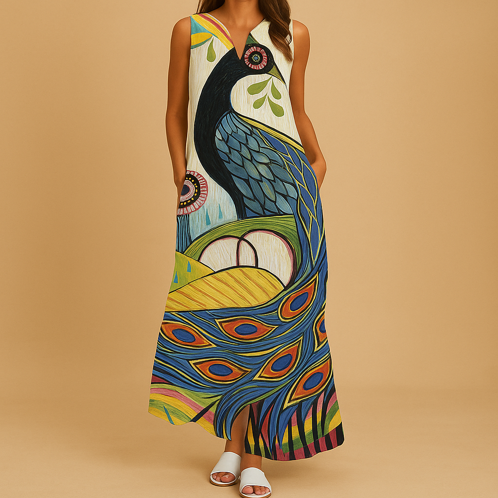 Women’s printed summer dress with lightweight breathable fabric and colorful design, perfect for casual days and summer parties.