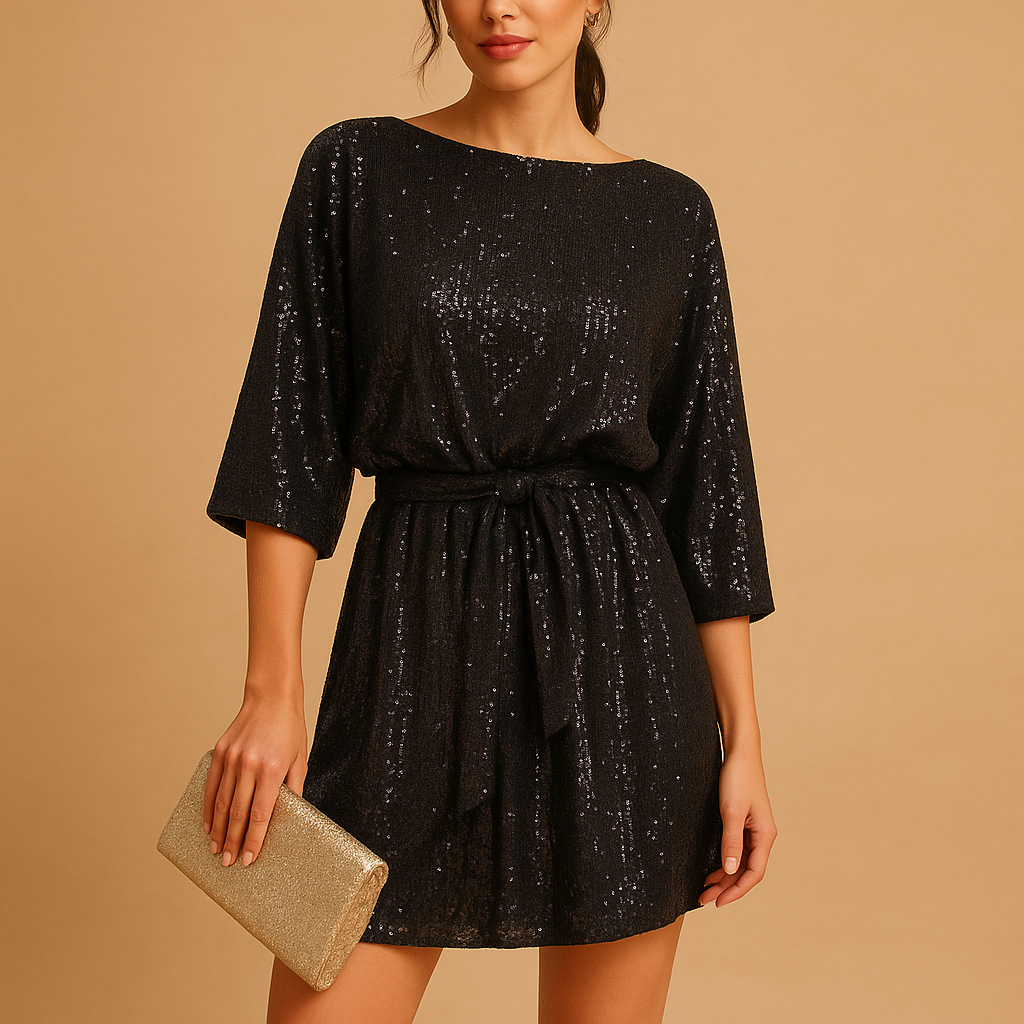Women’s sequin party dress with a flattering fit and elegant ruffles, perfect for galas, parties, and special evening occasions.