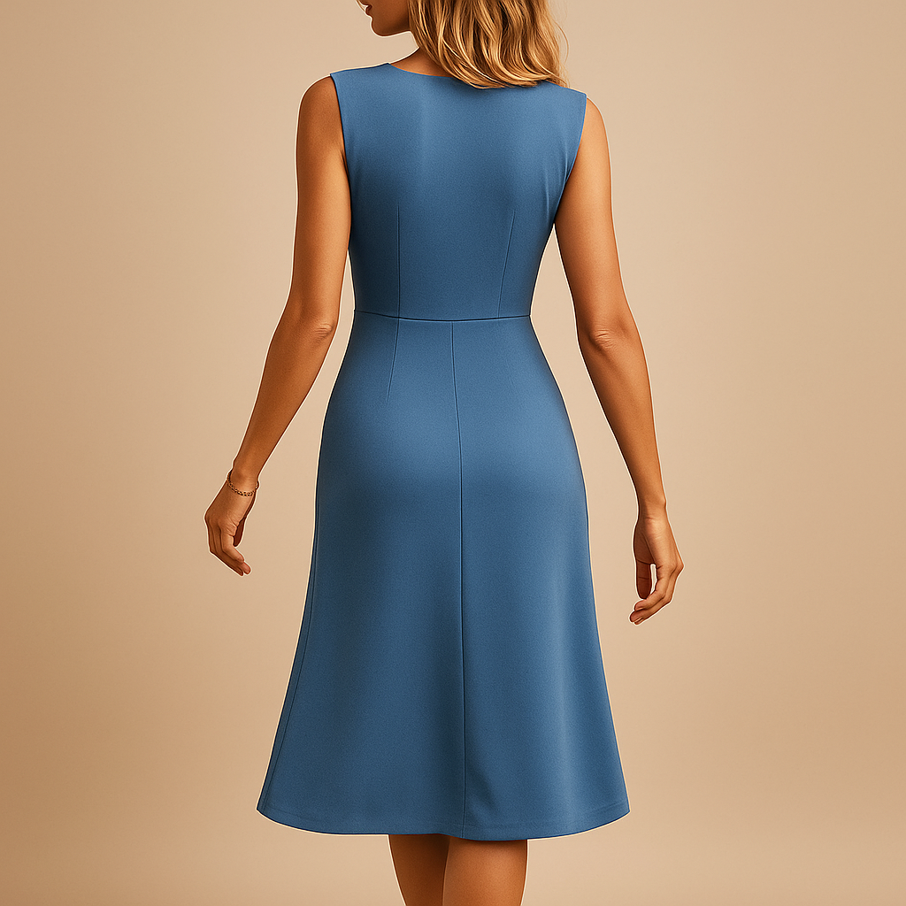 Women’s sleeveless knee-length summer dress with breathable fabric and flattering fit, perfect for summer outings, vacations, and parties