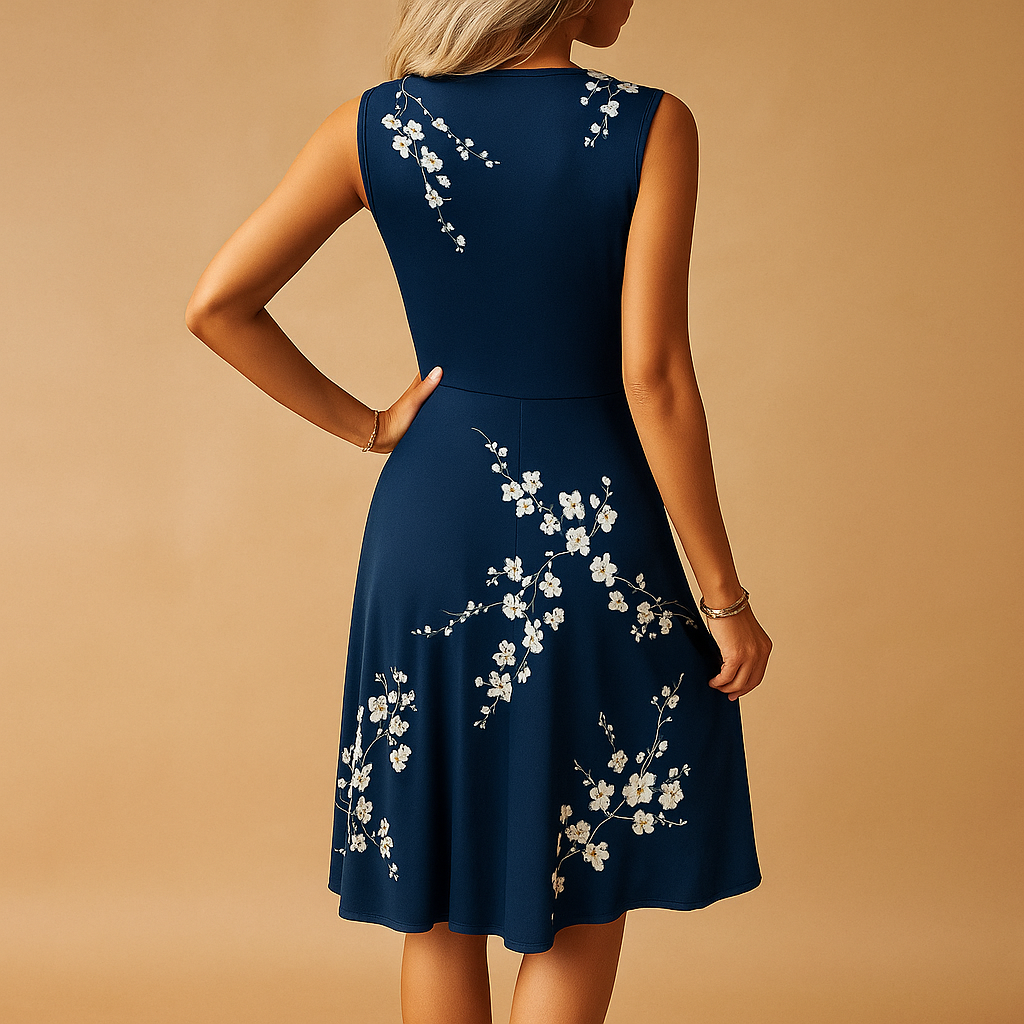 Women’s sleeveless knee-length summer dress with breathable fabric and flattering fit, perfect for summer outings, vacations, and parties