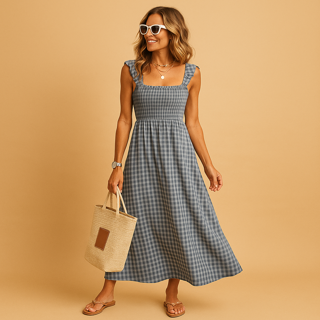 Women’s sleeveless long summer dress with a flowy fit, perfect for warm days, casual outings, and elegant evening occasions.