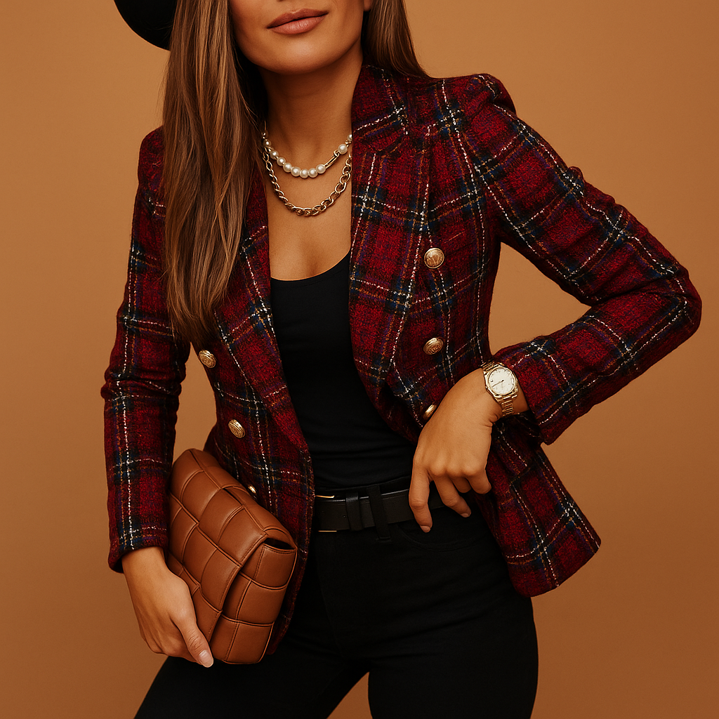 Women’s tailored blazer with an elegant fitted silhouette and premium fabric blend, perfect for work, formal occasions, or chic casual outfits.