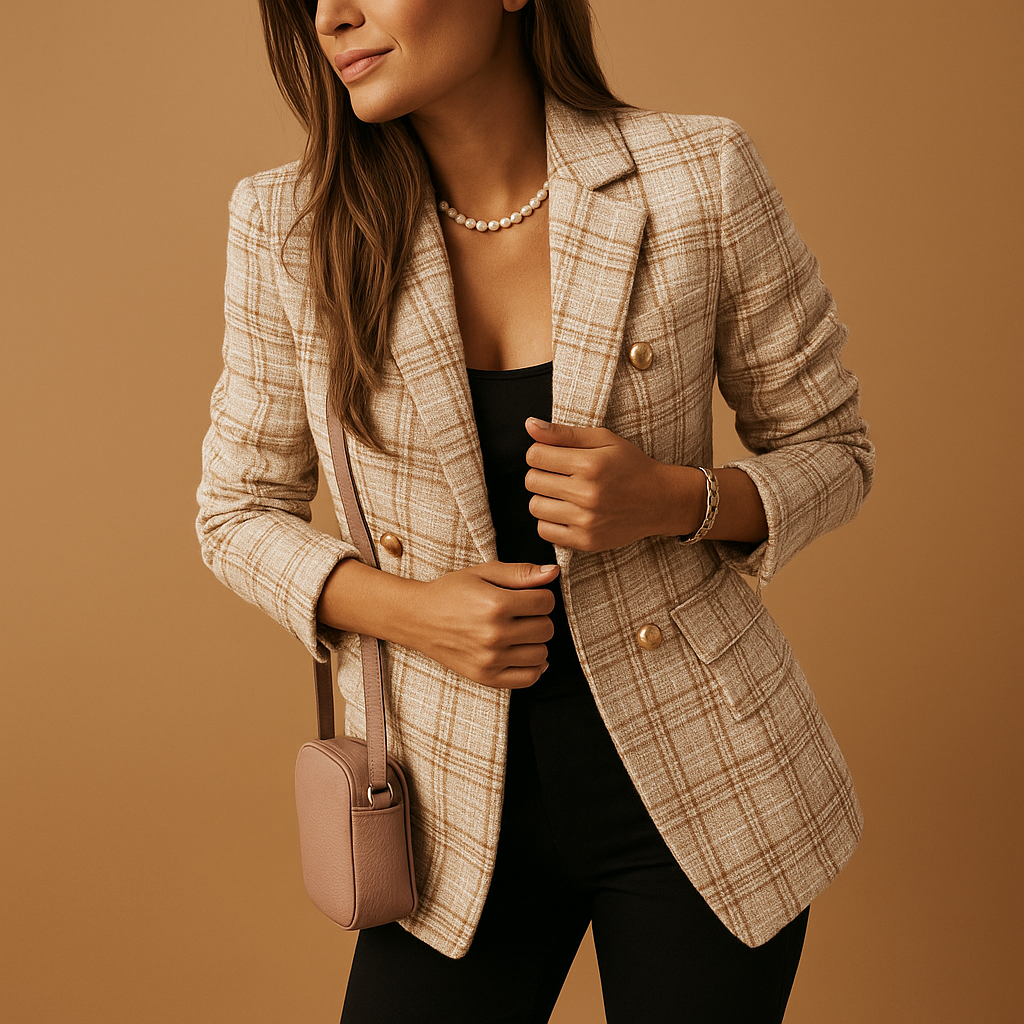 Women’s tailored blazer with an elegant fitted silhouette and premium fabric blend, perfect for work, formal occasions, or chic casual outfits.