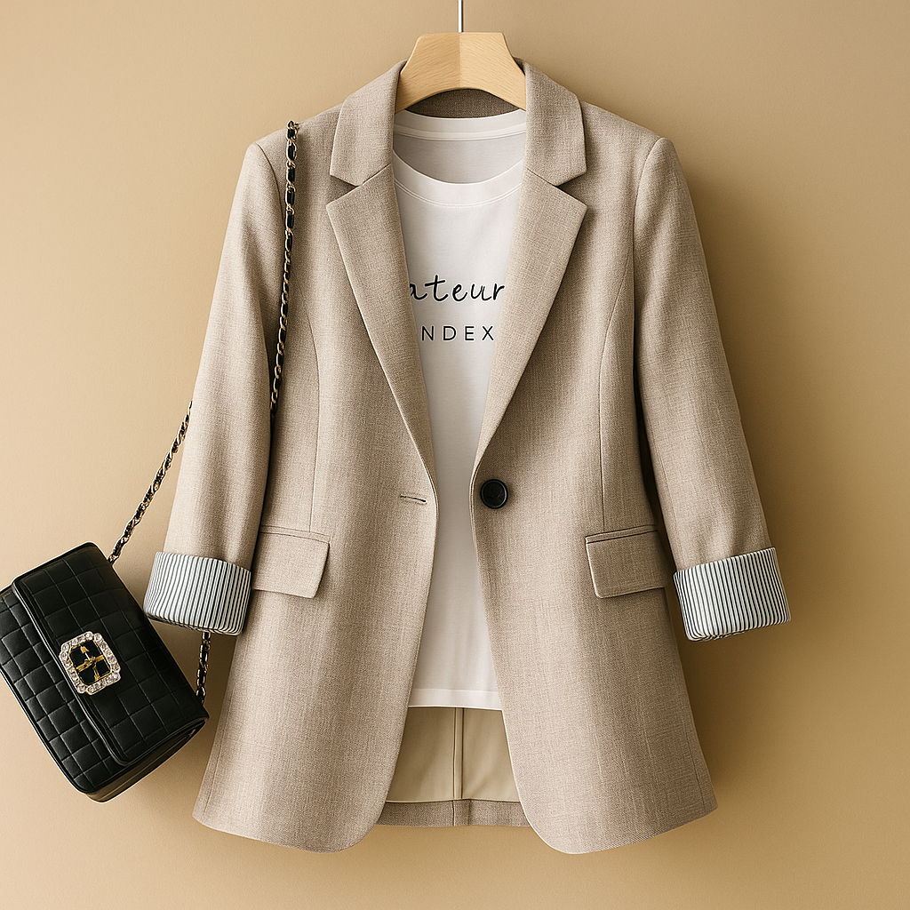 Tailored casual blazer for women with long sleeves and a lightweight design, ideal for work, everyday outfits, and all-season wear.