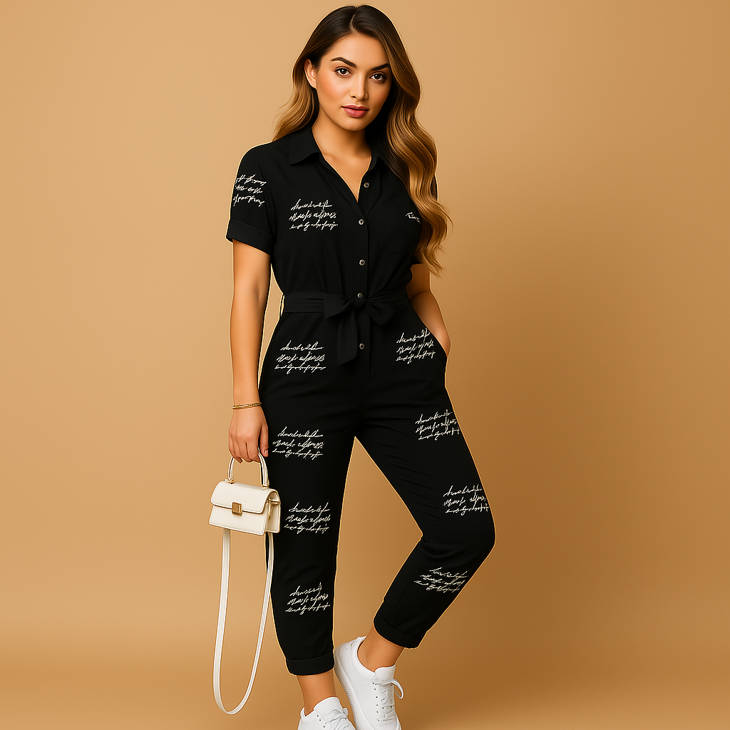 Tailored elegant jumpsuit for women with button closure and flattering fit, perfect for work, social events, and elegant evenings.
