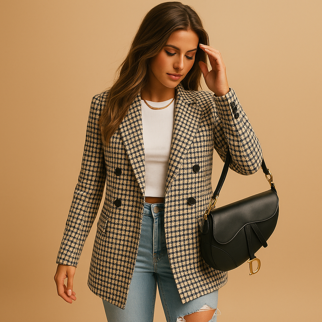 Women’s timeless tailored blazer with a fitted silhouette and breathable natural fibers, ideal for work, formal occasions, or stylish casual outfits.