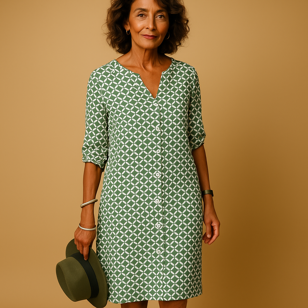 Women’s V-neck casual dress with half sleeves and loose fit, perfect for everyday wear, spring outings, and relaxed summer occasions.