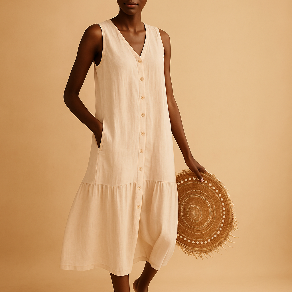 Women’s V-neck summer dress with airy fit and lightweight design, perfect for beach days, vacations, and warm weather outings.
