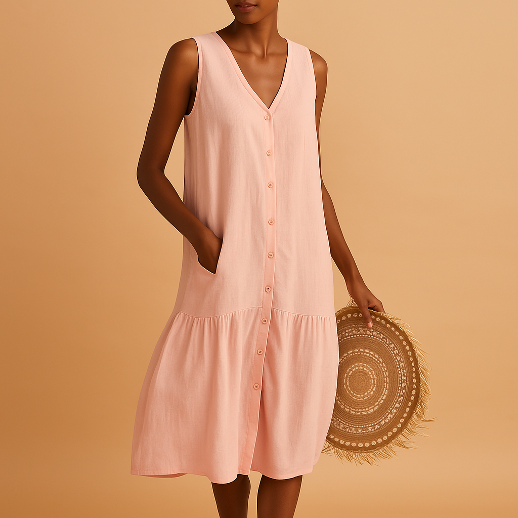 Women’s V-neck summer dress with airy fit and lightweight design, perfect for beach days, vacations, and warm weather outings.