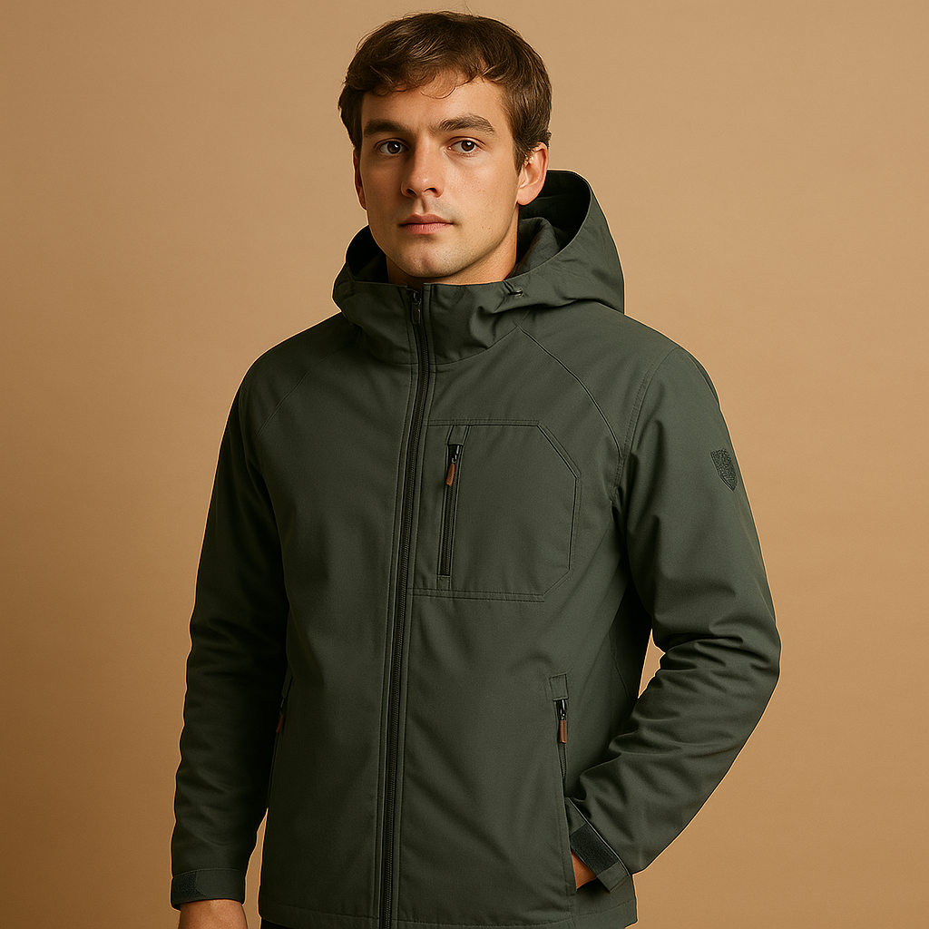Men’s waterproof and breathable windbreaker with a lightweight design and zip pockets, suitable for outdoor activities, sports, and everyday wear.