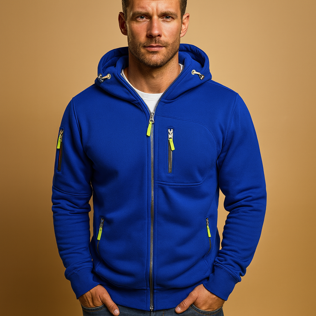 Breathable zipped hooded hoodie for men with adjustable hood, ideal for casual and sporty wear in autumn and winter.