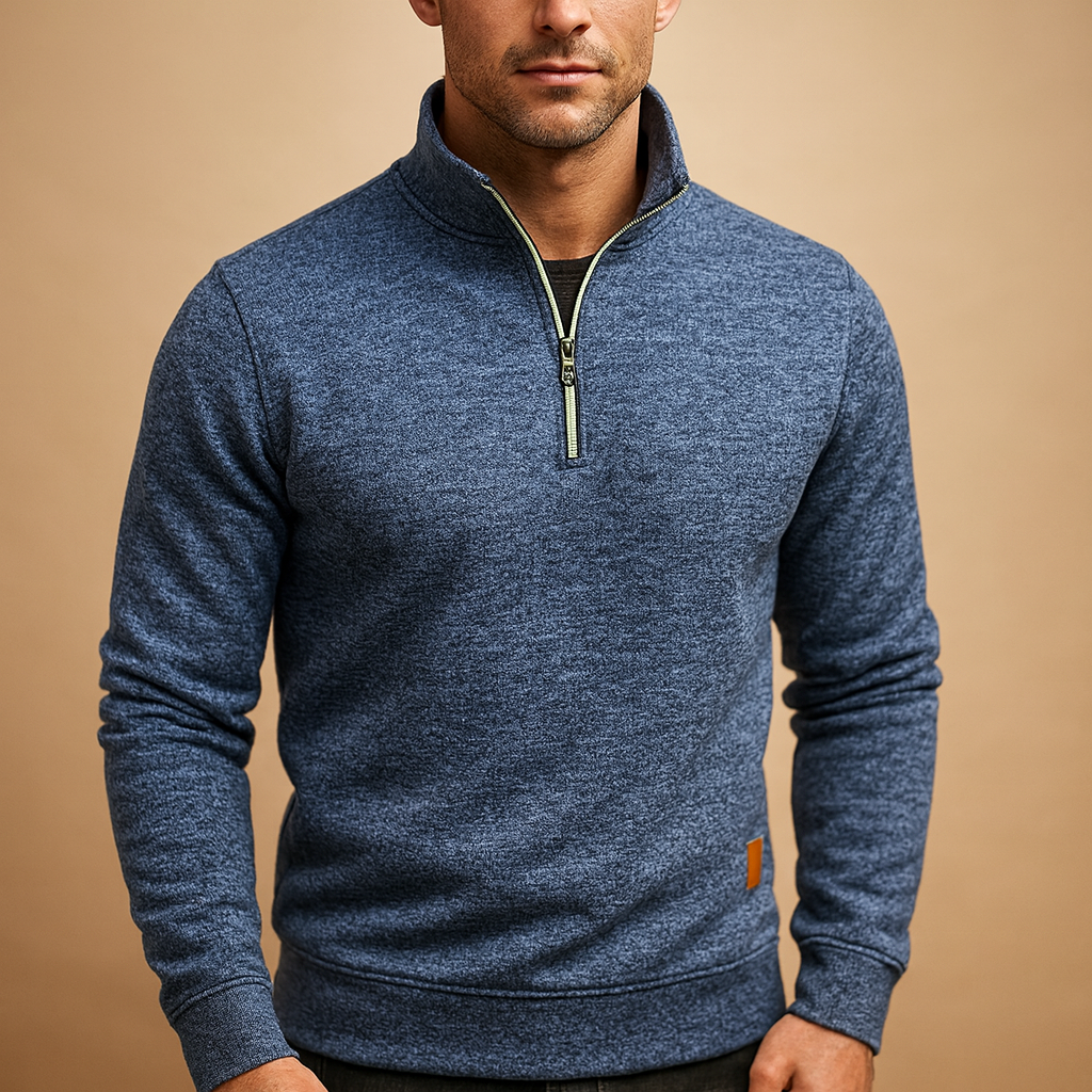 Zipped mens sweater for men with a soft feel and modern design, ideal for casual and semi-formal wear in spring, autumn, and winter.
